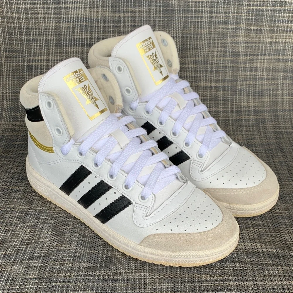 adidas Top Ten High-Top 'White Black Gold' Big Kids Sneakers size 4.5